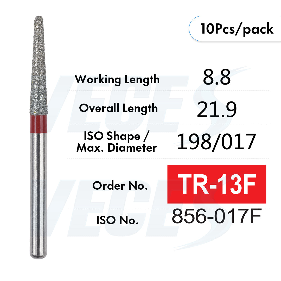 Veges Dental TR Fine Grit Diamond Dental Bur for Finishing & Polishing – 10pcs/Pack