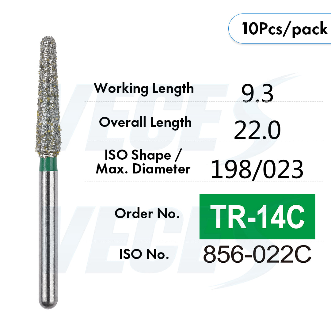 Veges Dental TR Coarse Diamond Dental Bur for Tooth Preparation & Contouring – 10pcs/Pack