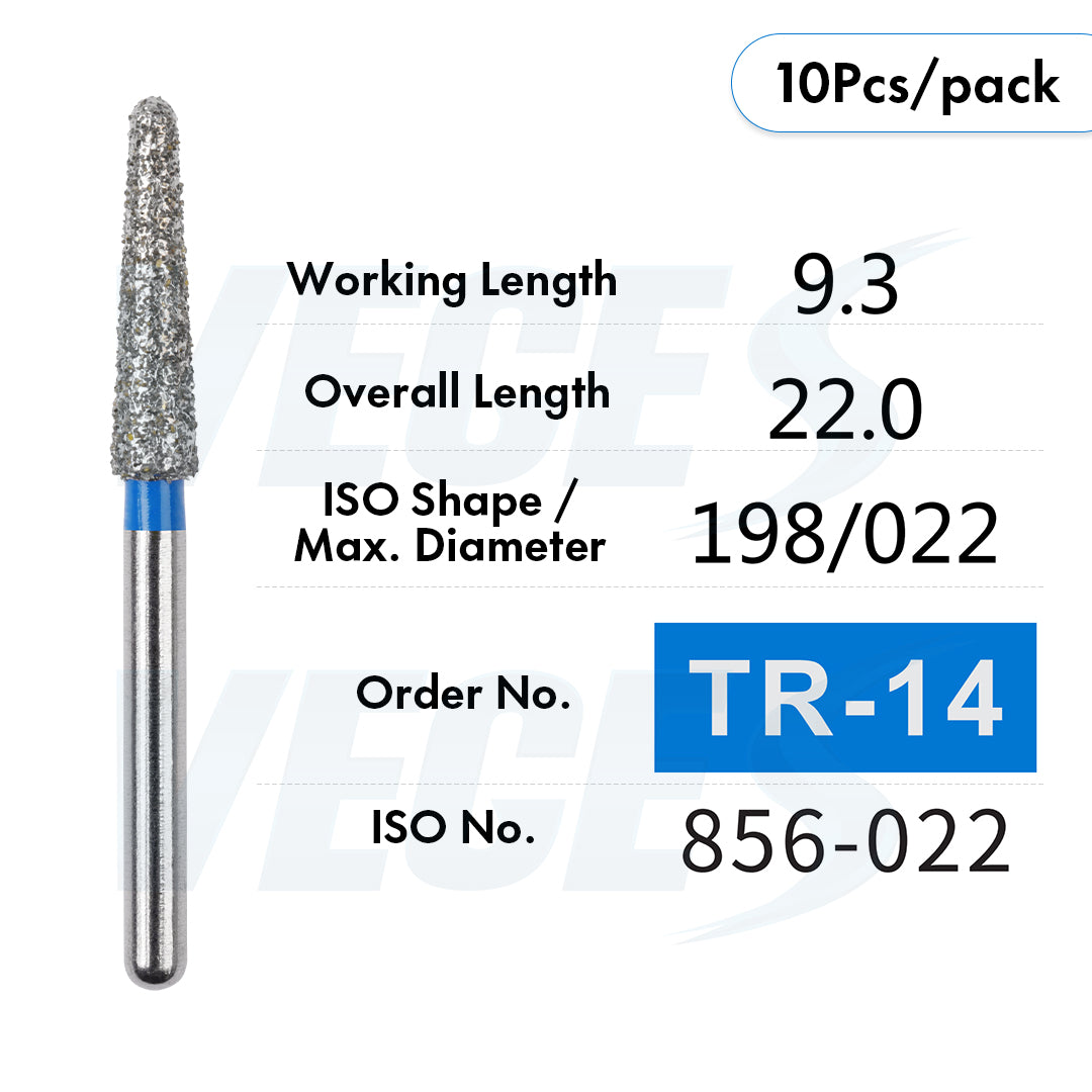 Veges Dental TR Standard Grit Diamond Dental inishing and Polishing Bur for Finishing & Contouring – 10pcs/Pack