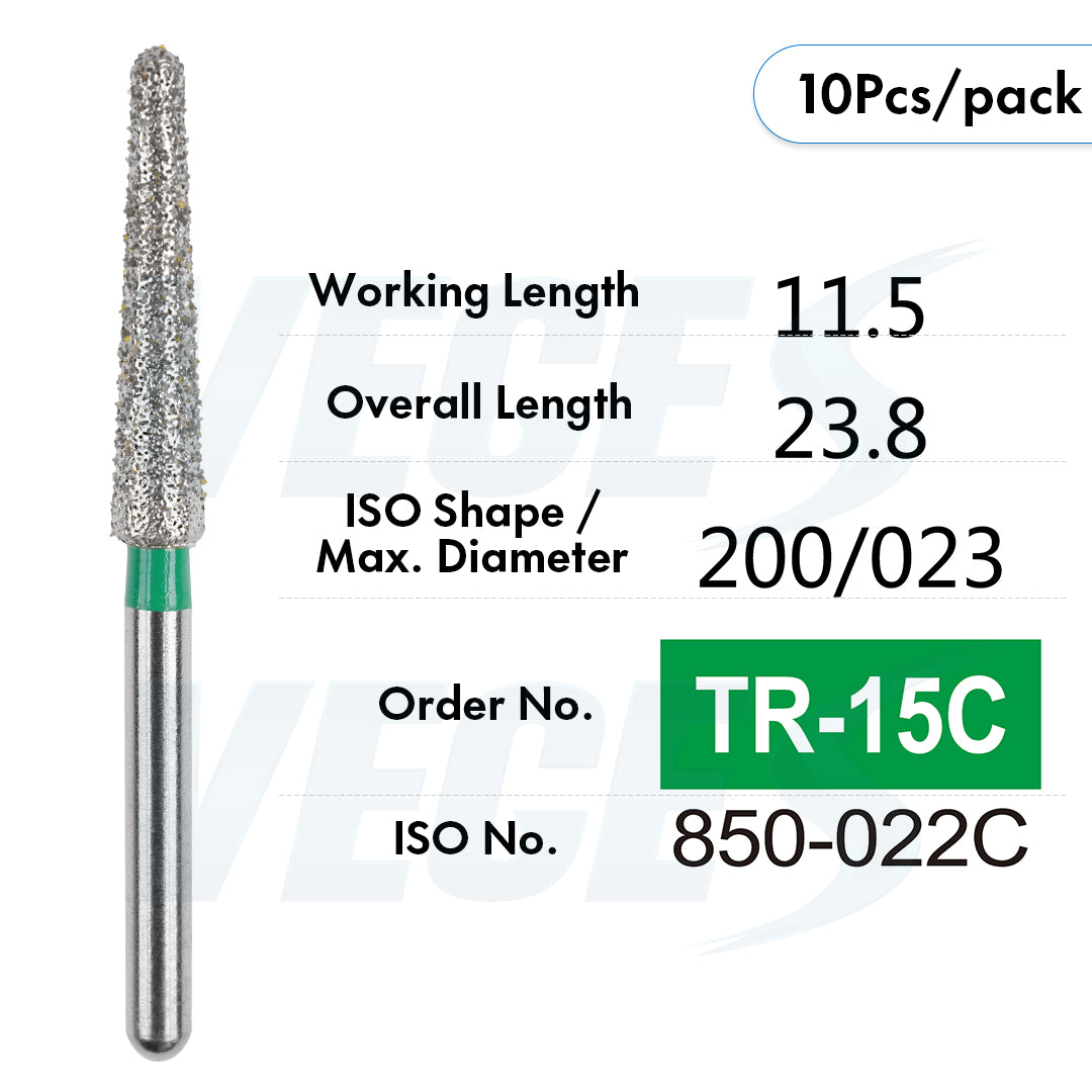 Veges Dental TR Coarse Diamond Dental Bur for Tooth Preparation & Contouring – 10pcs/Pack