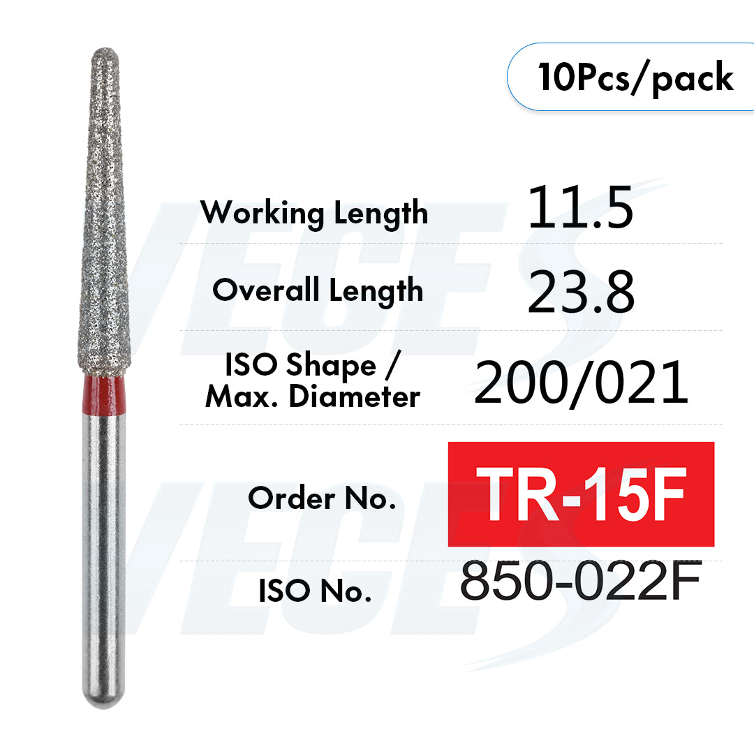 Veges Dental TR Fine Grit Diamond Dental Bur for Finishing & Polishing – 10pcs/Pack