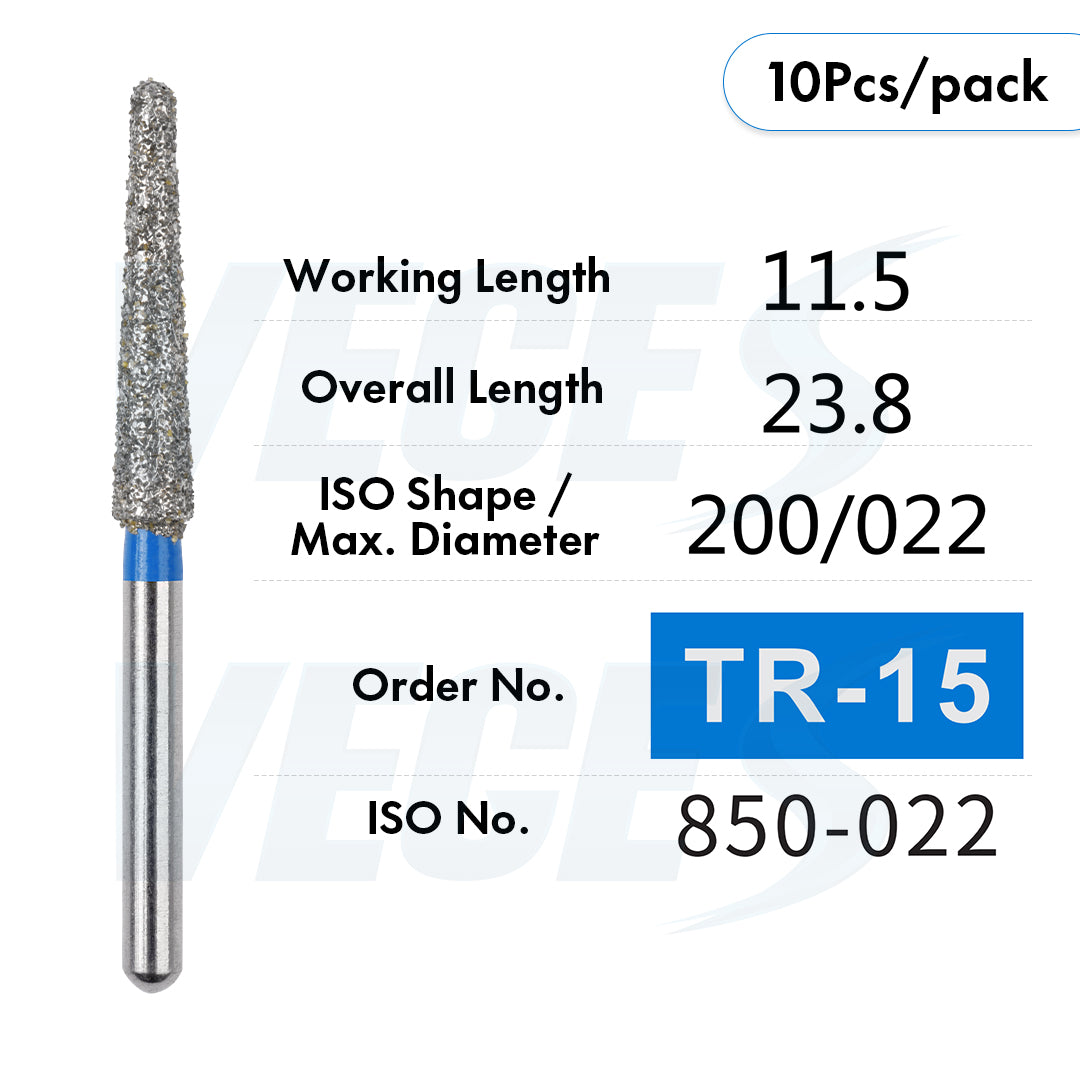 Veges Dental TR Standard Grit Diamond Dental inishing and Polishing Bur for Finishing & Contouring – 10pcs/Pack