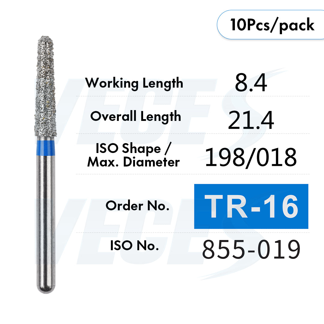 Veges Dental TR Standard Grit Diamond Dental inishing and Polishing Bur for Finishing & Contouring – 10pcs/Pack