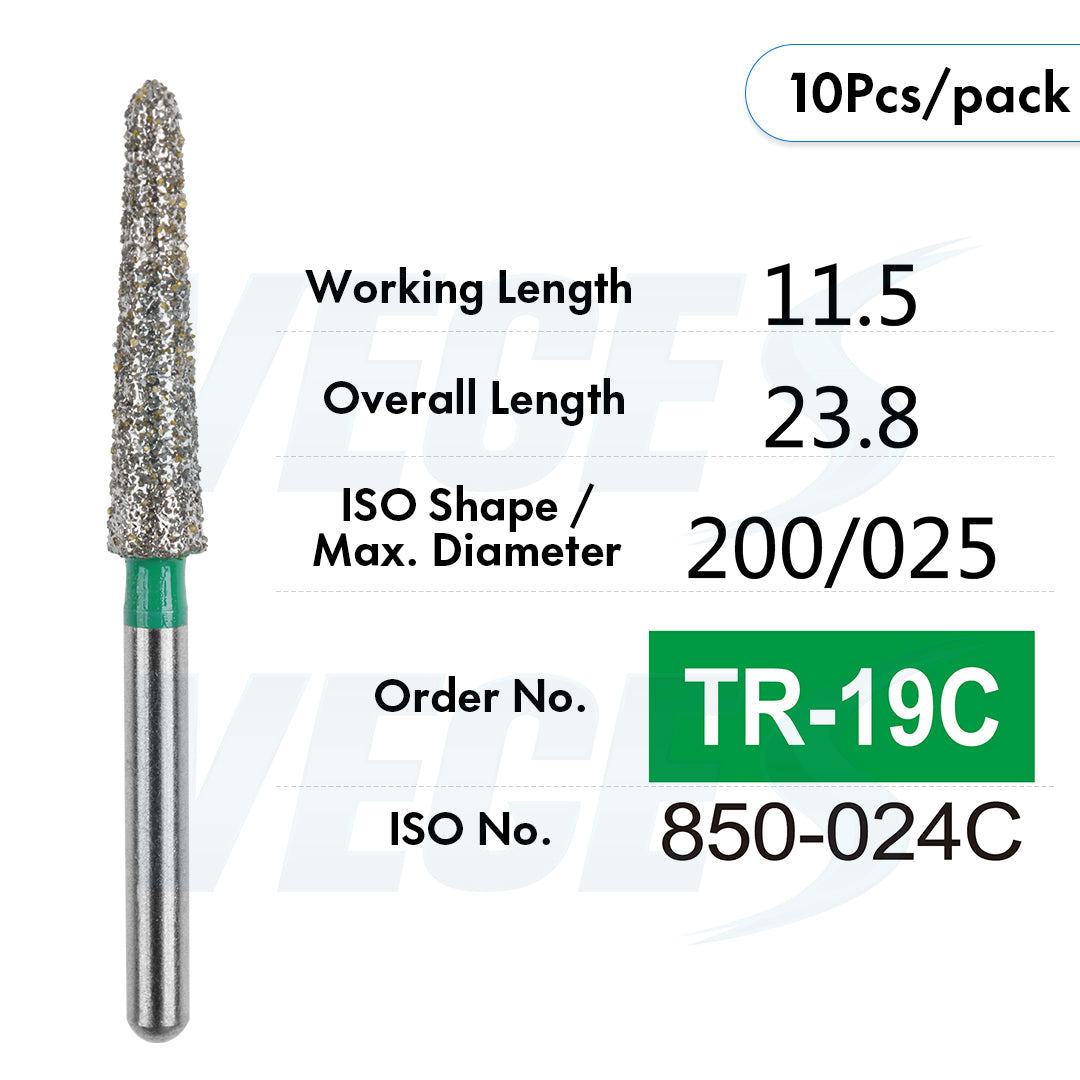 Veges Dental TR Coarse Diamond Dental Bur for Tooth Preparation & Contouring – 10pcs/Pack