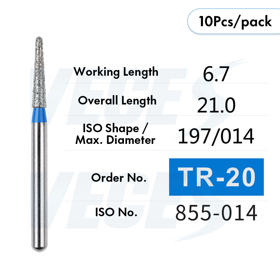 Veges Dental TR Standard Grit Diamond Dental inishing and Polishing Bur for Finishing & Contouring – 10pcs/Pack
