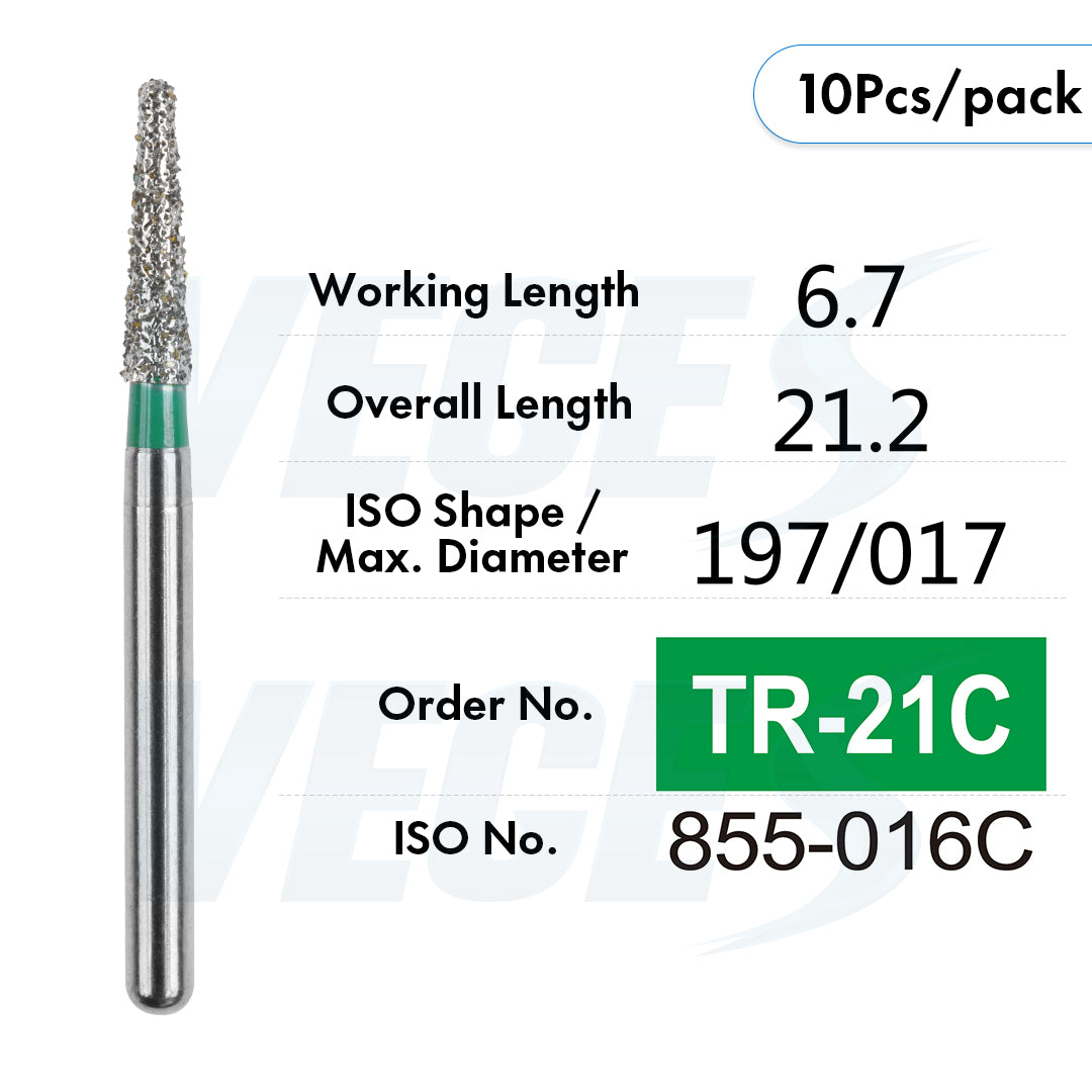 Veges Dental TR Coarse Diamond Dental Bur for Tooth Preparation & Contouring – 10pcs/Pack
