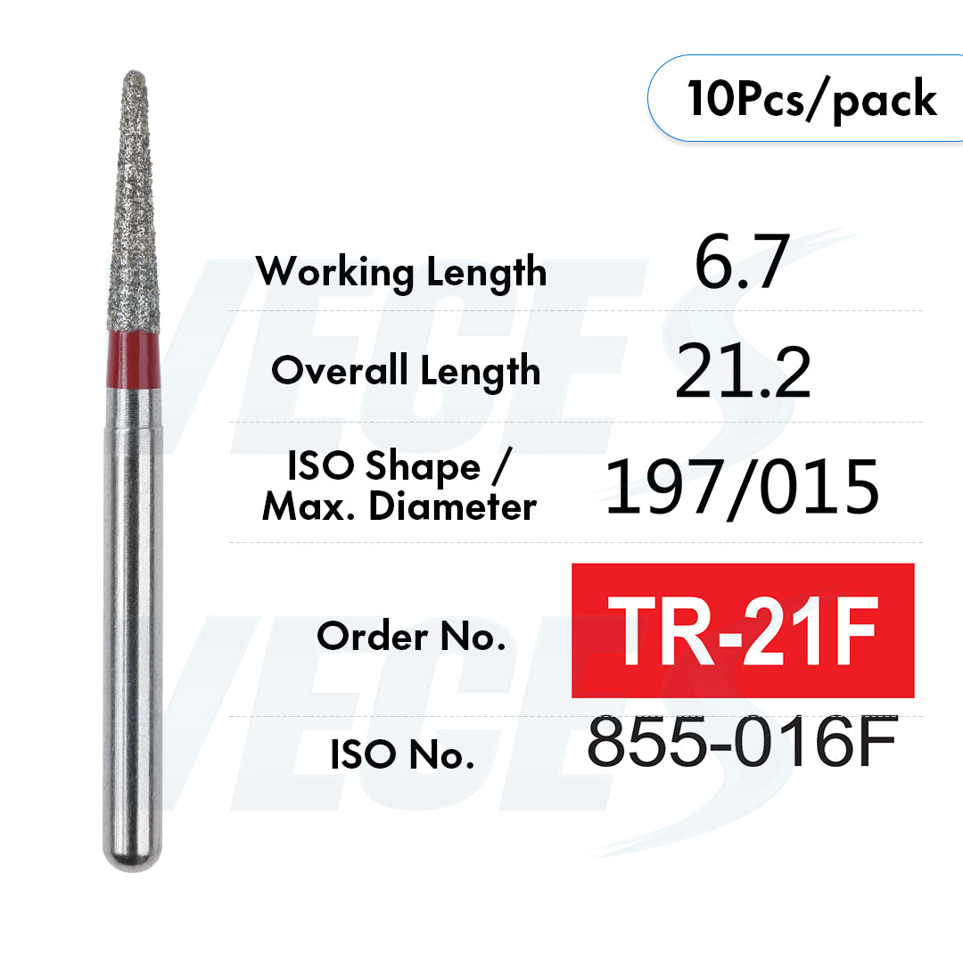 Veges Dental TR Fine Grit Diamond Dental Bur for Finishing & Polishing – 10pcs/Pack
