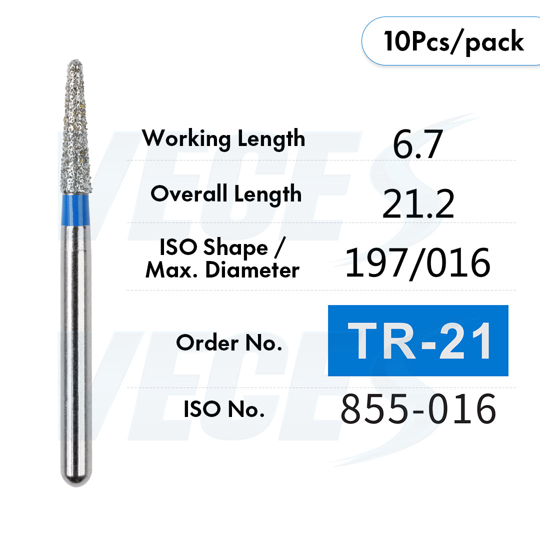 Veges Dental TR Standard Grit Diamond Dental inishing and Polishing Bur for Finishing & Contouring – 10pcs/Pack