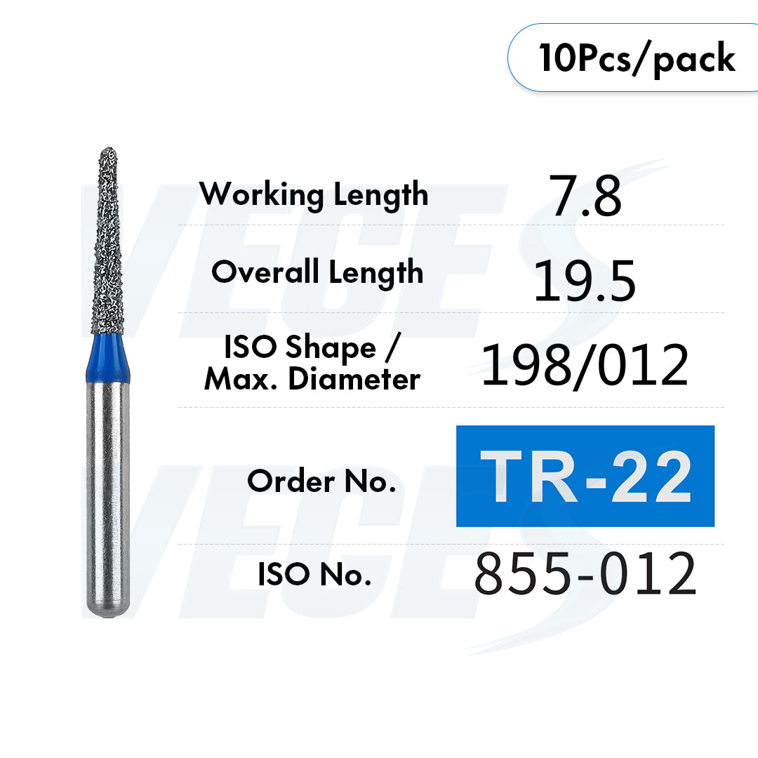 Veges Dental TR Standard Grit Diamond Dental inishing and Polishing Bur for Finishing & Contouring – 10pcs/Pack