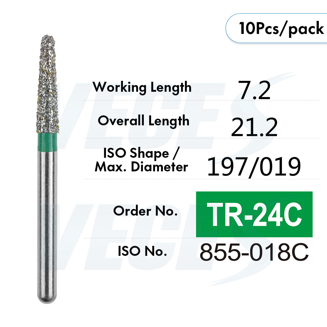 Veges Dental TR Coarse Diamond Dental Bur for Tooth Preparation & Contouring – 10pcs/Pack
