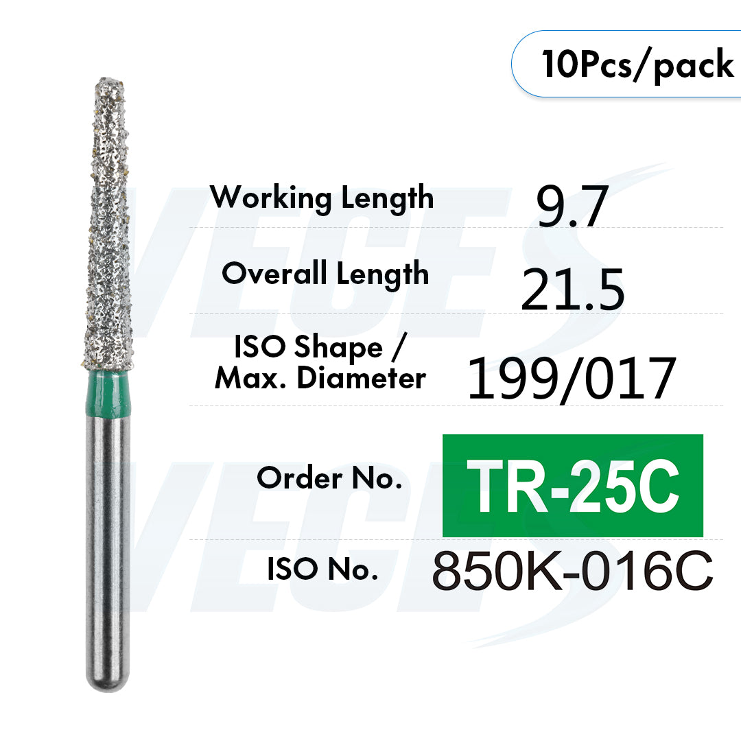 Veges Dental TR Coarse Diamond Dental Bur for Tooth Preparation & Contouring – 10pcs/Pack