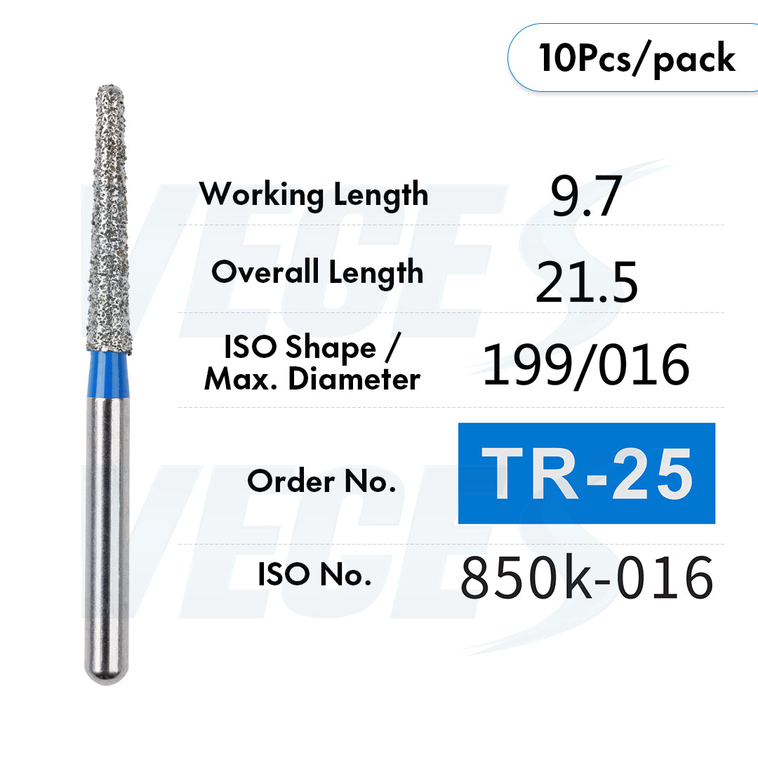 Veges Dental TR Standard Grit Diamond Dental inishing and Polishing Bur for Finishing & Contouring – 10pcs/Pack
