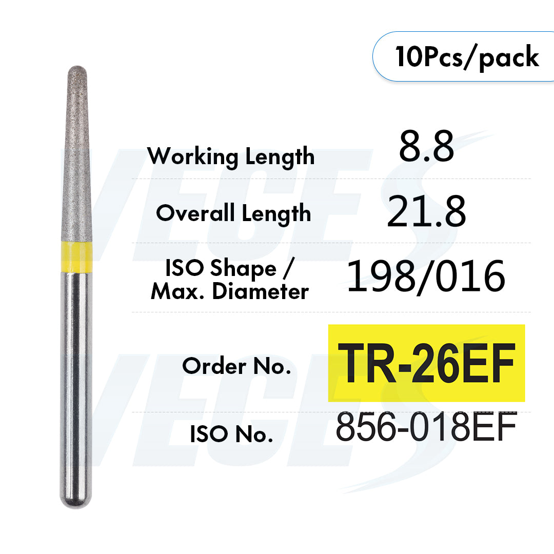 Veges Dental TR Extra Fine Diamond Dental Bur for Finishing & Polishing – 10pcs/Pack
