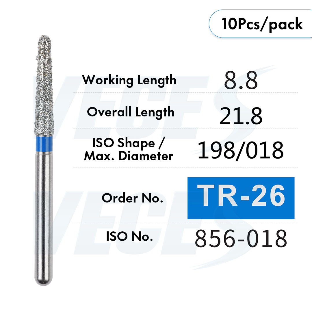 Veges Dental TR Standard Grit Diamond Dental inishing and Polishing Bur for Finishing & Contouring – 10pcs/Pack