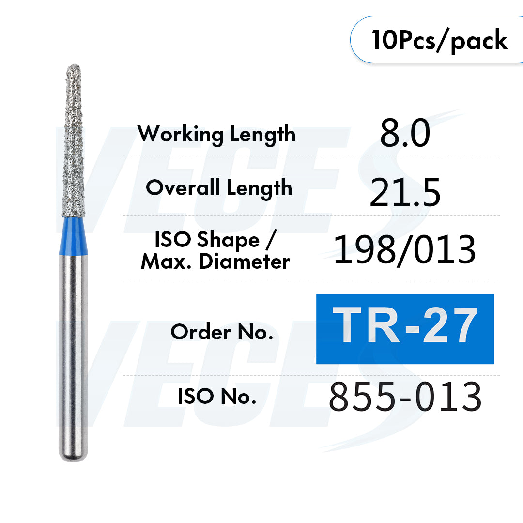 Veges Dental TR Standard Grit Diamond Dental inishing and Polishing Bur for Finishing & Contouring – 10pcs/Pack