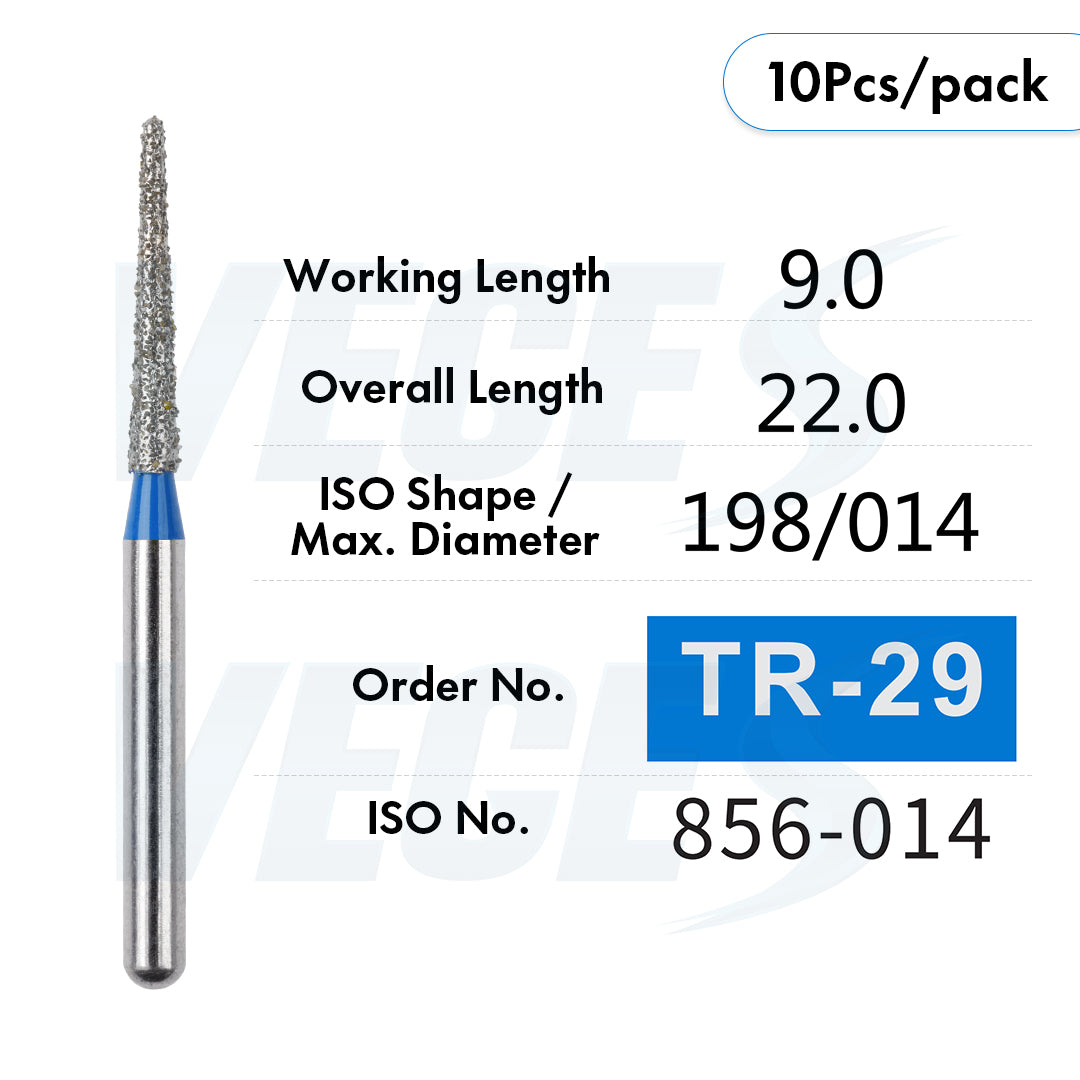Veges Dental TR Standard Grit Diamond Dental inishing and Polishing Bur for Finishing & Contouring – 10pcs/Pack