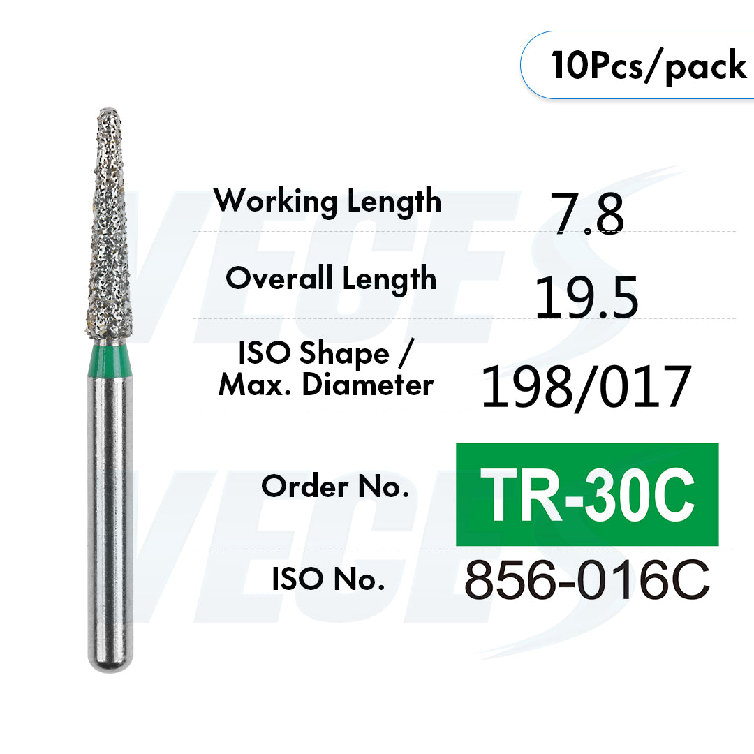 Veges Dental TR Coarse Diamond Dental Bur for Tooth Preparation & Contouring – 10pcs/Pack