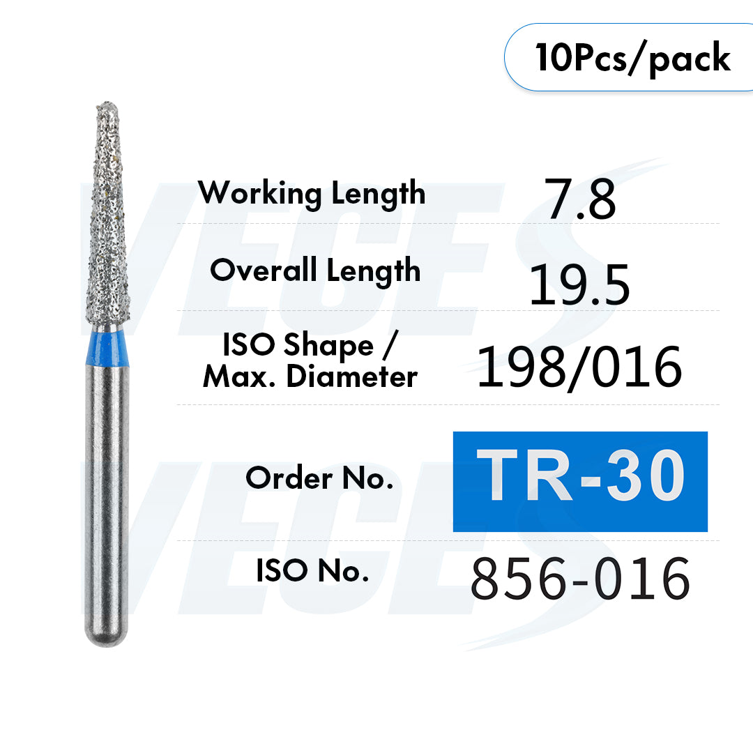 Veges Dental TR Standard Grit Diamond Dental inishing and Polishing Bur for Finishing & Contouring – 10pcs/Pack