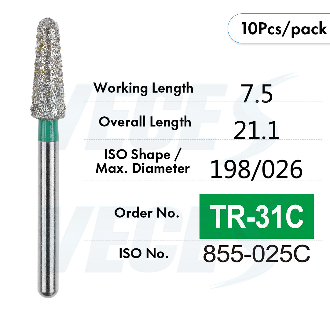 Veges Dental TR Coarse Diamond Dental Bur for Tooth Preparation & Contouring – 10pcs/Pack