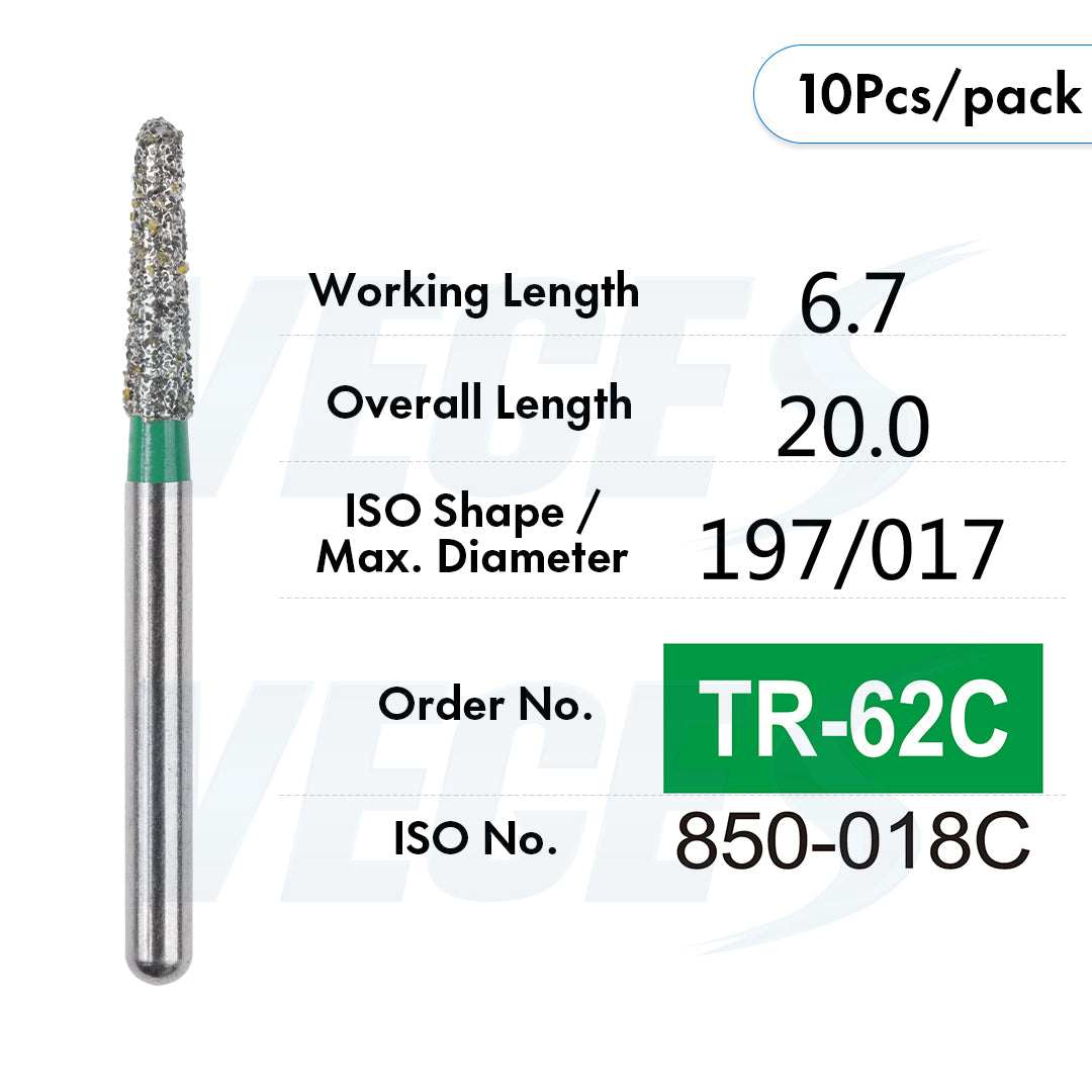 Veges Dental TR Coarse Diamond Dental Bur for Tooth Preparation & Contouring – 10pcs/Pack