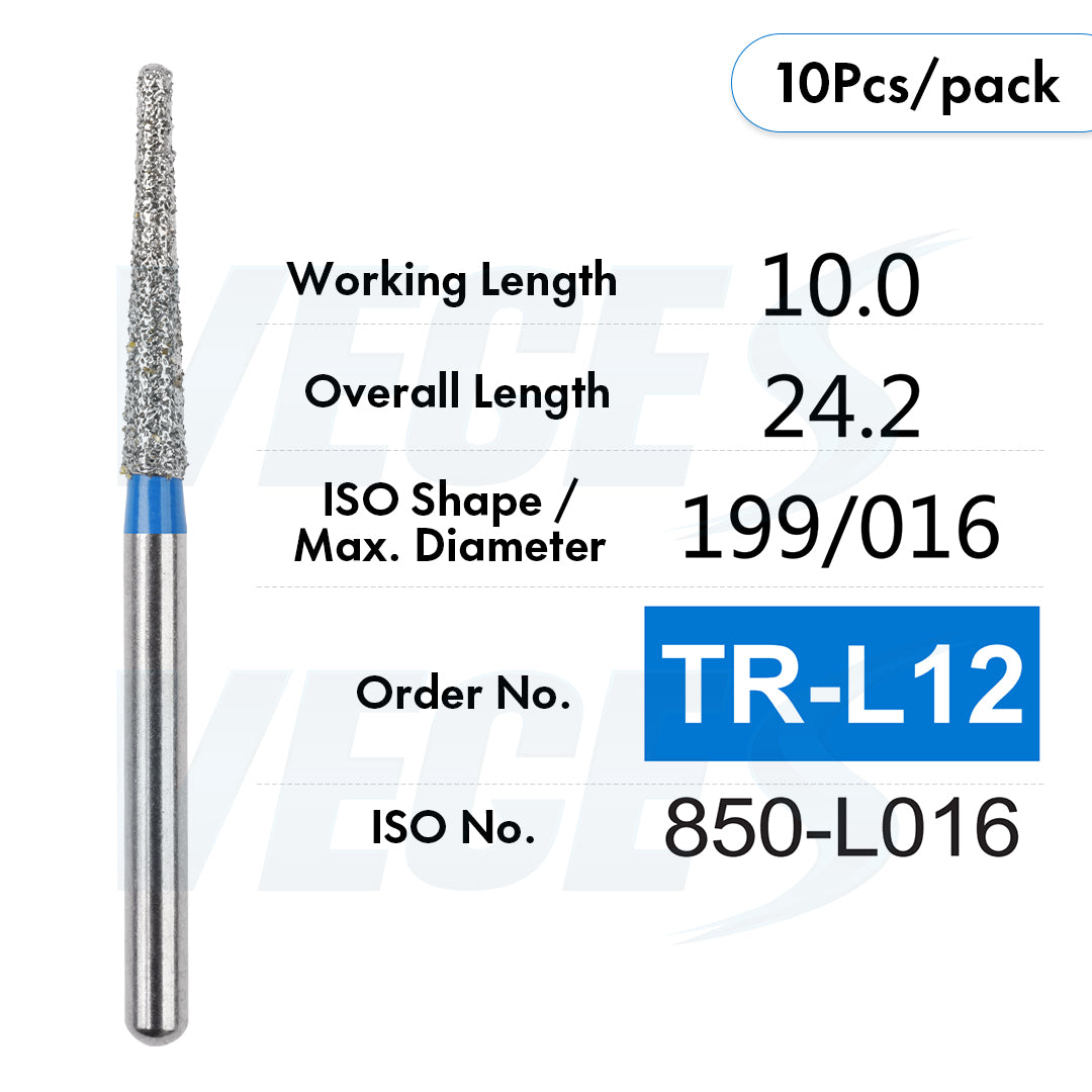 Veges Dental TR Standard Grit Diamond Dental inishing and Polishing Bur for Finishing & Contouring – 10pcs/Pack