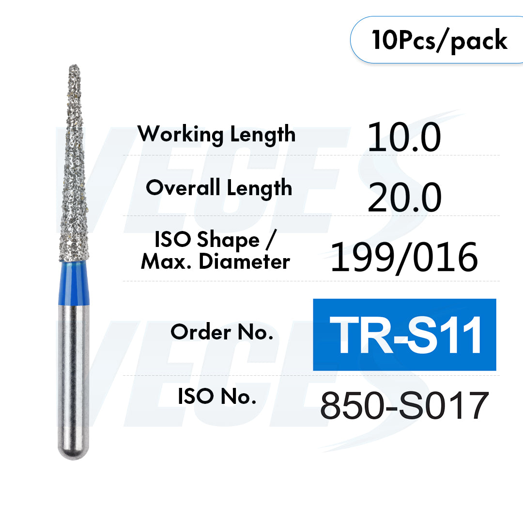 Veges Dental TR Standard Grit Diamond Dental inishing and Polishing Bur for Finishing & Contouring – 10pcs/Pack