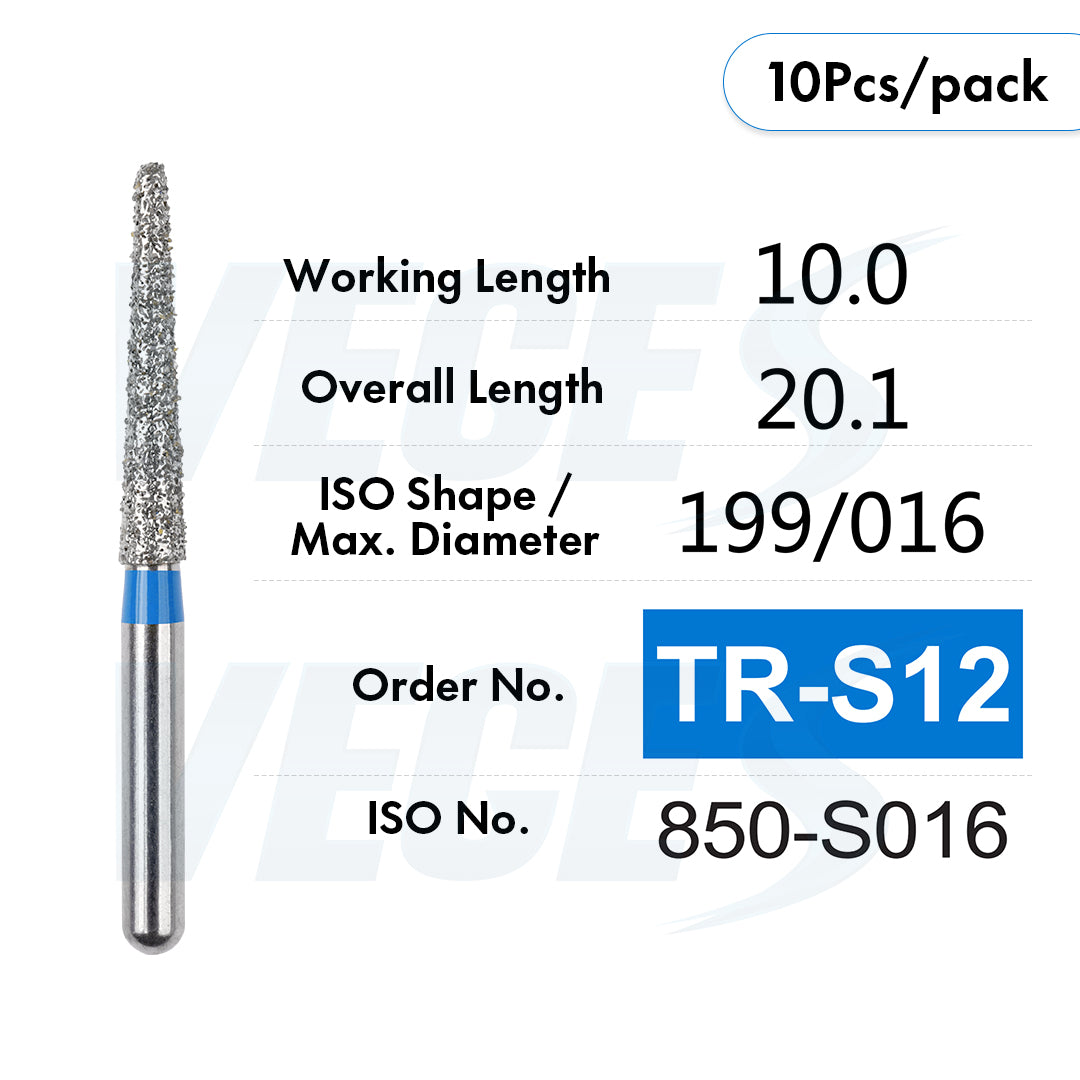 Veges Dental TR Standard Grit Diamond Dental inishing and Polishing Bur for Finishing & Contouring – 10pcs/Pack
