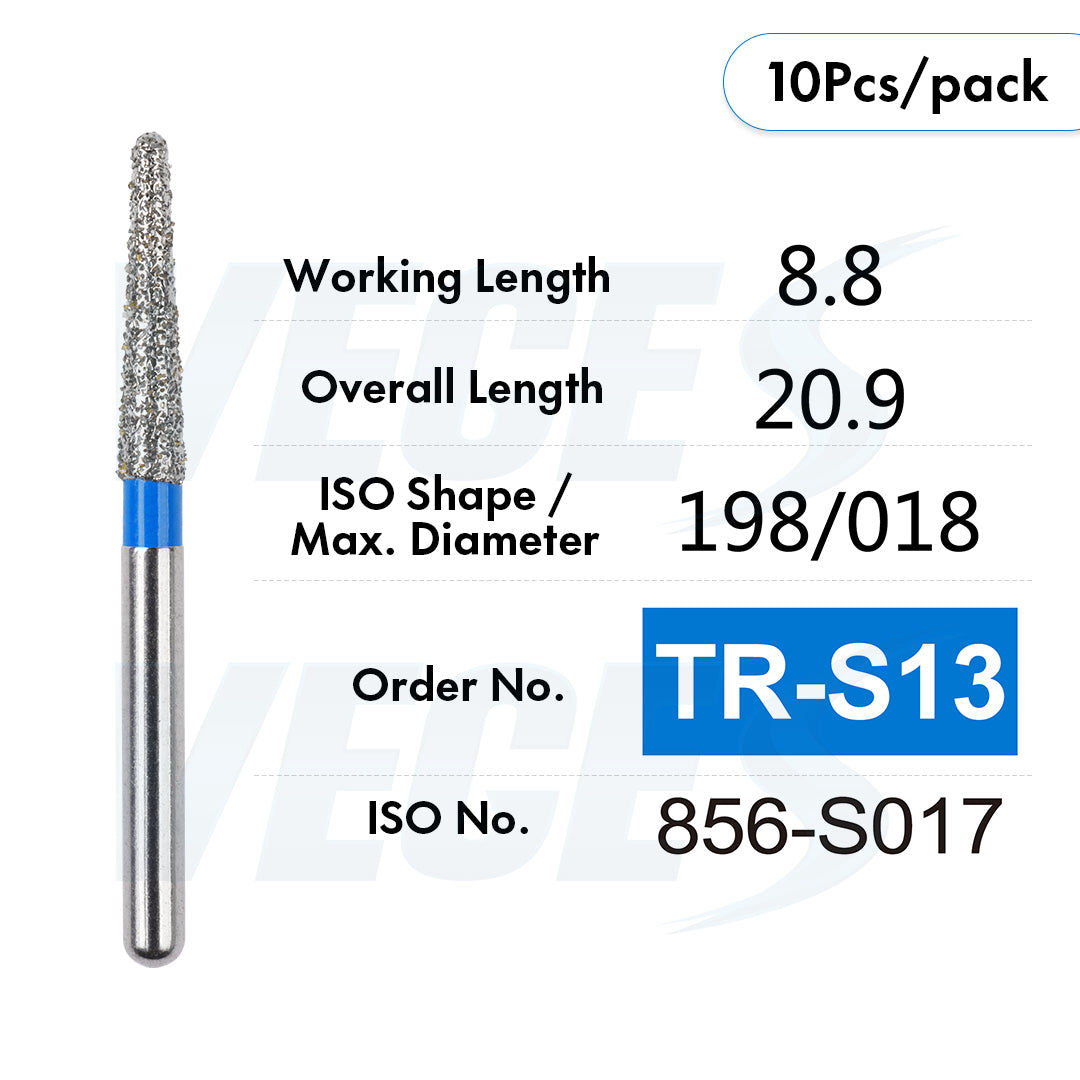 Veges Dental TR Standard Grit Diamond Dental inishing and Polishing Bur for Finishing & Contouring – 10pcs/Pack