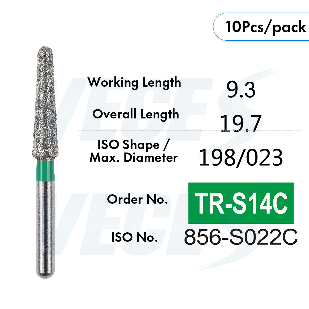 Veges Dental TR Coarse Diamond Dental Bur for Tooth Preparation & Contouring – 10pcs/Pack