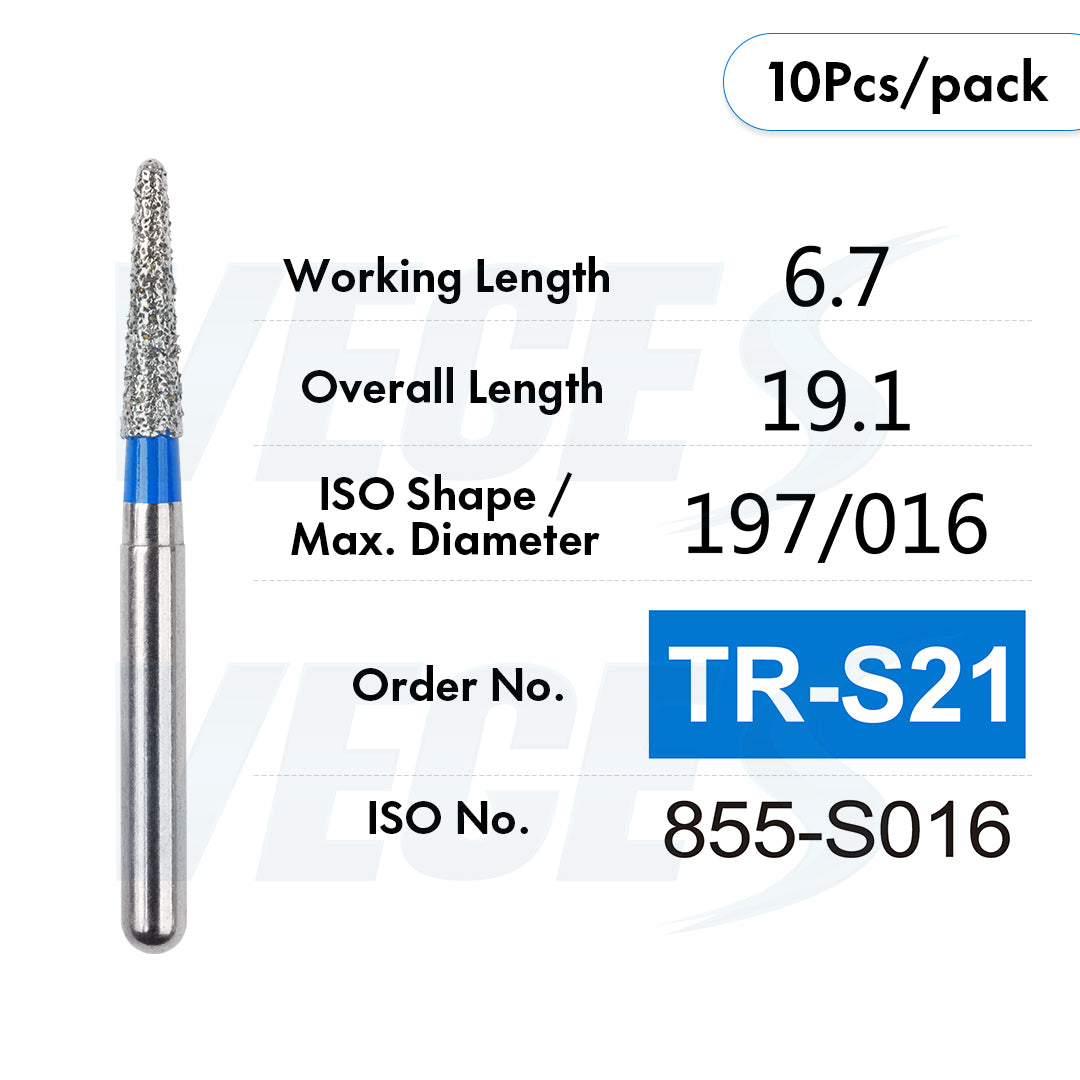 Veges Dental TR Standard Grit Diamond Dental inishing and Polishing Bur for Finishing & Contouring – 10pcs/Pack
