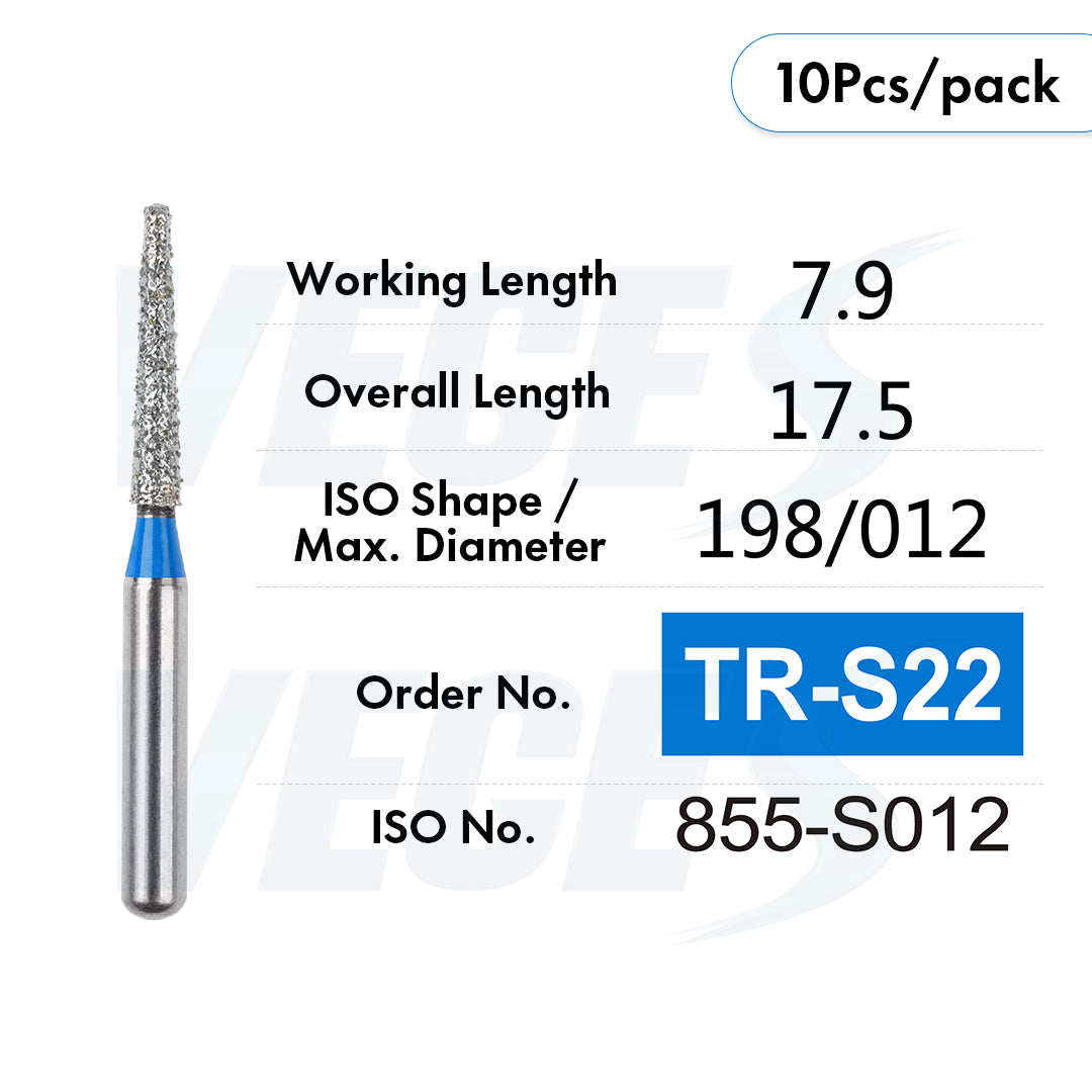 Veges Dental TR Standard Grit Diamond Dental inishing and Polishing Bur for Finishing & Contouring – 10pcs/Pack