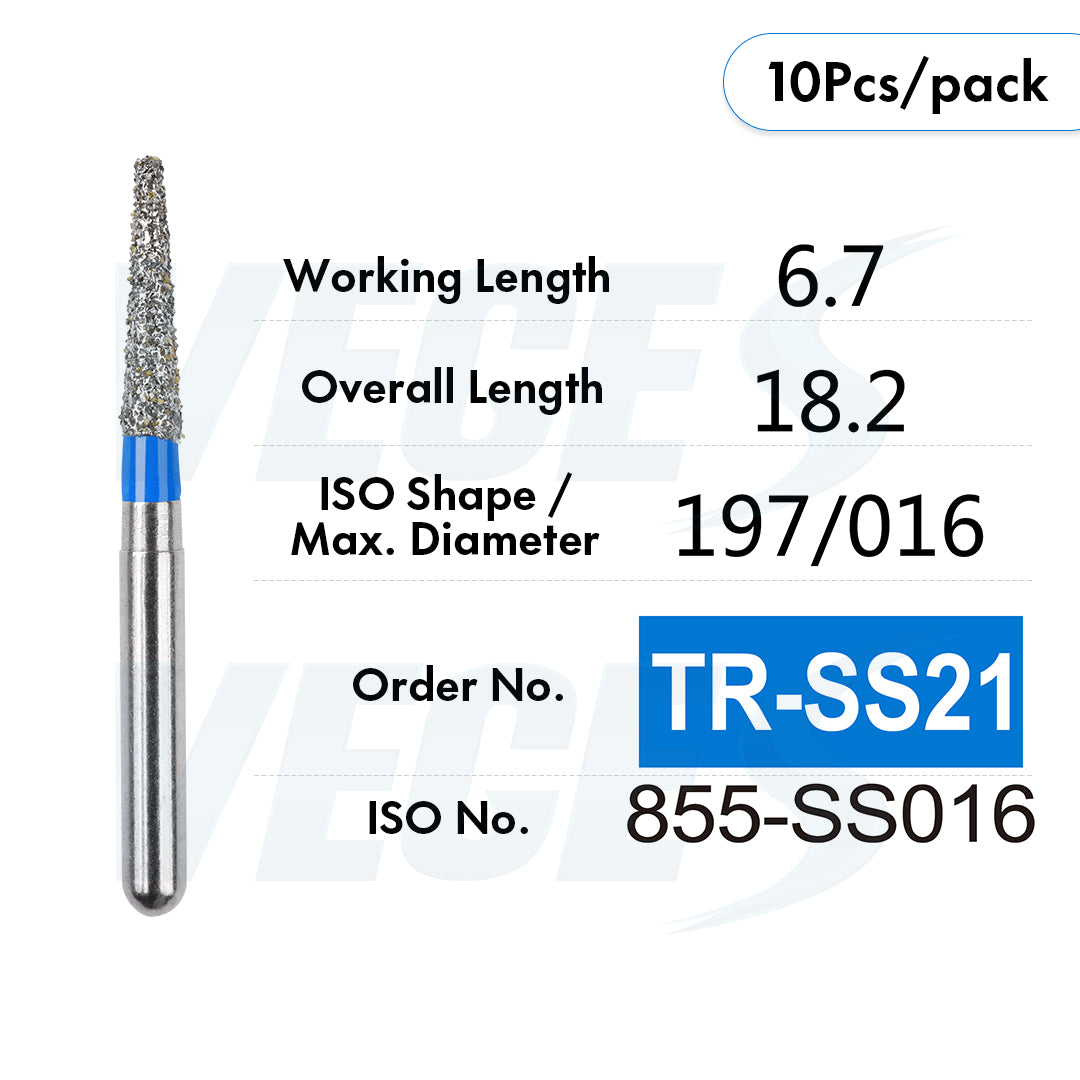 Veges Dental TR Standard Grit Diamond Dental inishing and Polishing Bur for Finishing & Contouring – 10pcs/Pack